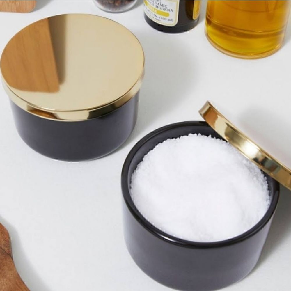 Z Gallerie Multi Use Storage Duo Cermic Canisters with Metal Lids